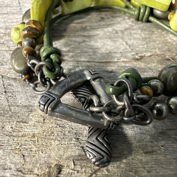 RETIRED Silpada Sterling Silver Bracelet Green MOP Pyrite Tiger Eye B1132 - Picture 2 of 13